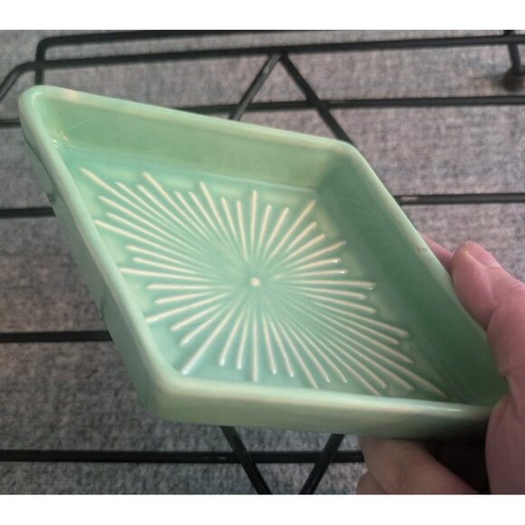 Green/Teal Glazed Ceramic Party/Snack Tray on Wire Frame, Vintage/MCM, 5pc - Picture 6 of 6